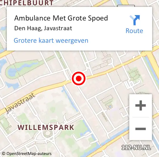 Locatie op kaart van de 112 melding: Ambulance Met Grote Spoed Naar Den Haag, Javastraat op 11 maart 2024 20:14