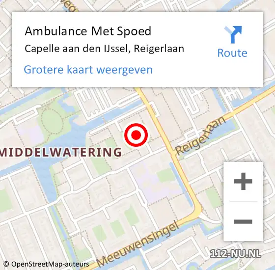 Locatie op kaart van de 112 melding: Ambulance Met Spoed Naar Capelle aan den IJssel, Reigerlaan op 11 maart 2024 20:16