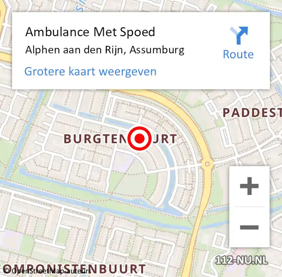 Locatie op kaart van de 112 melding: Ambulance Met Spoed Naar Alphen aan den Rijn, Assumburg op 11 maart 2024 20:42