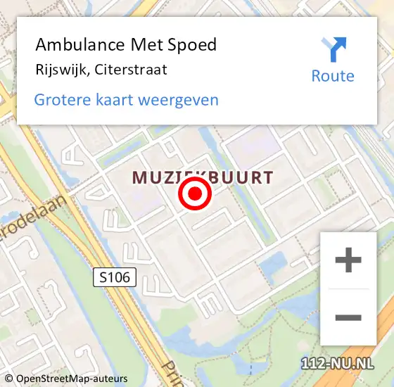 Locatie op kaart van de 112 melding: Ambulance Met Spoed Naar Rijswijk, Citerstraat op 11 maart 2024 21:36