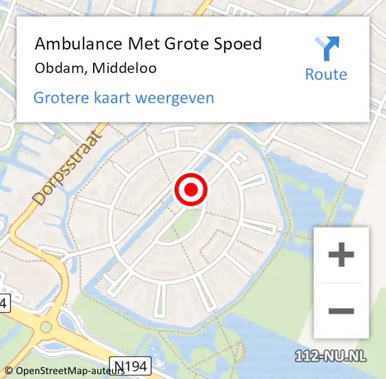 Locatie op kaart van de 112 melding: Ambulance Met Grote Spoed Naar Obdam, Middeloo op 11 maart 2024 22:02