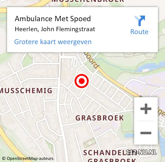 Locatie op kaart van de 112 melding: Ambulance Met Spoed Naar Heerlen, John Flemingstraat op 11 maart 2024 22:06
