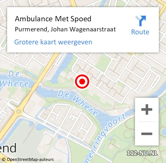 Locatie op kaart van de 112 melding: Ambulance Met Spoed Naar Purmerend, Johan Wagenaarstraat op 11 maart 2024 22:53