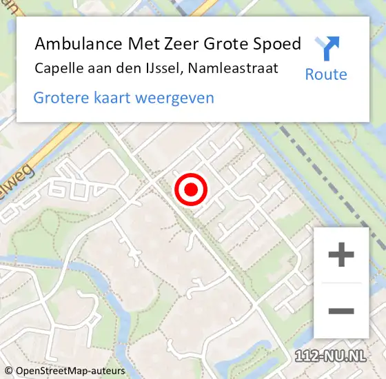 Locatie op kaart van de 112 melding: Ambulance Met Zeer Grote Spoed Naar Capelle aan den IJssel, Namleastraat op 11 maart 2024 23:00