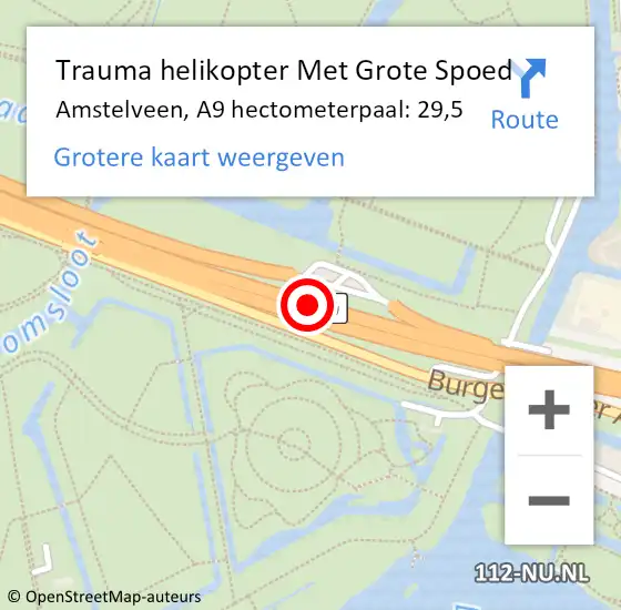 Locatie op kaart van de 112 melding: Trauma helikopter Met Grote Spoed Naar Amstelveen, A9 hectometerpaal: 29,5 op 11 maart 2024 23:18