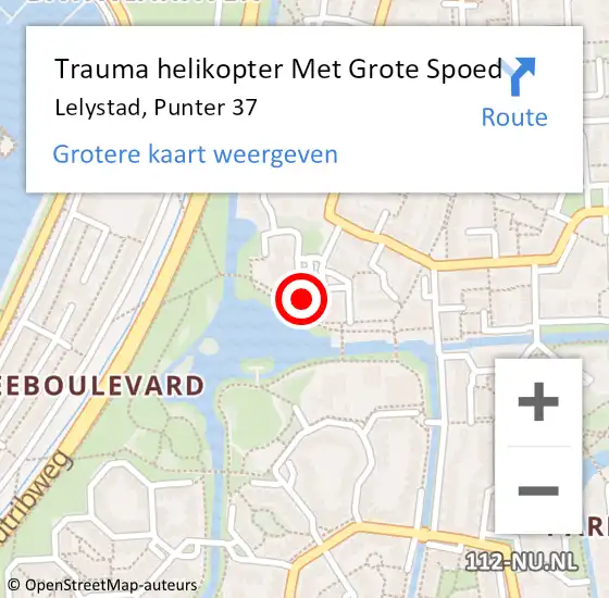 Locatie op kaart van de 112 melding: Trauma helikopter Met Grote Spoed Naar Lelystad, Punter 37 op 12 maart 2024 01:37