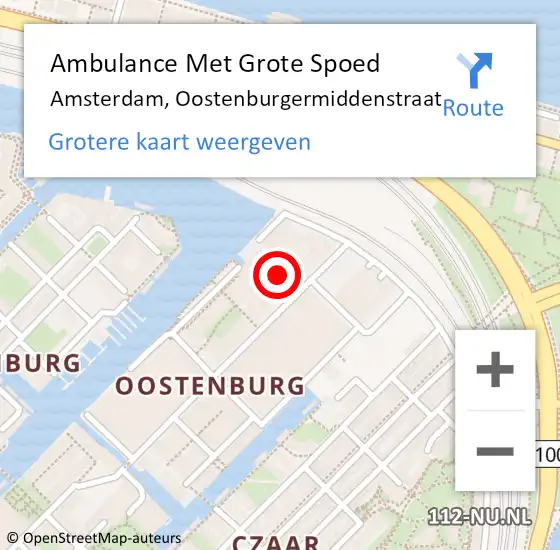 Locatie op kaart van de 112 melding: Ambulance Met Grote Spoed Naar Amsterdam, Oostenburgermiddenstraat op 12 maart 2024 02:27