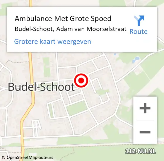 Locatie op kaart van de 112 melding: Ambulance Met Grote Spoed Naar Budel-Schoot, Adam van Moorselstraat op 12 maart 2024 03:23