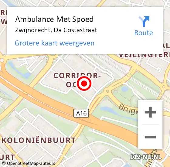 Locatie op kaart van de 112 melding: Ambulance Met Spoed Naar Zwijndrecht, Da Costastraat op 12 maart 2024 03:33