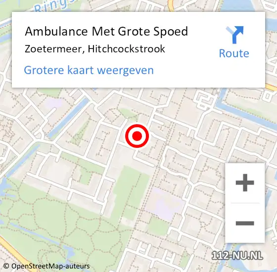 Locatie op kaart van de 112 melding: Ambulance Met Grote Spoed Naar Zoetermeer, Hitchcockstrook op 12 maart 2024 03:44