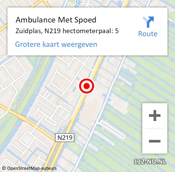 Locatie op kaart van de 112 melding: Ambulance Met Spoed Naar Zuidplas, N219 hectometerpaal: 5 op 12 maart 2024 07:10