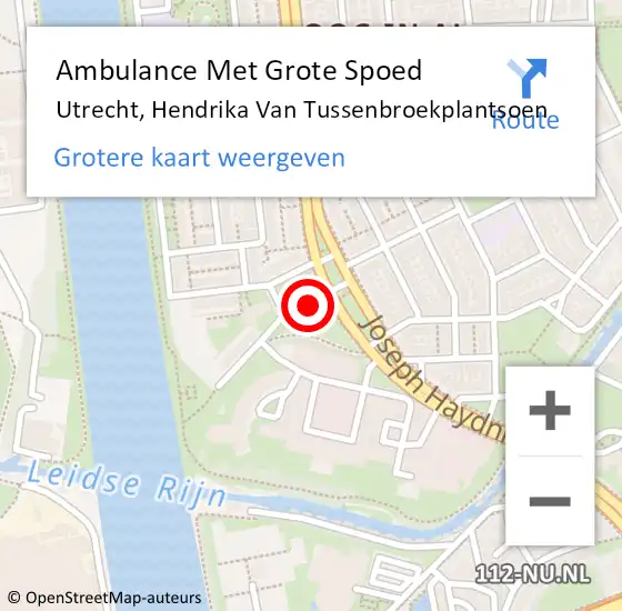 Locatie op kaart van de 112 melding: Ambulance Met Grote Spoed Naar Utrecht, Hendrika Van Tussenbroekplantsoen op 28 september 2014 21:51