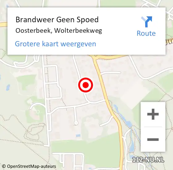 Locatie op kaart van de 112 melding: Brandweer Geen Spoed Naar Oosterbeek, Wolterbeekweg op 12 maart 2024 08:33