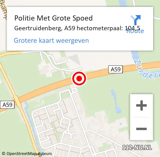 Locatie op kaart van de 112 melding: Politie Met Grote Spoed Naar Geertruidenberg, A59 hectometerpaal: 104,5 op 12 maart 2024 08:34