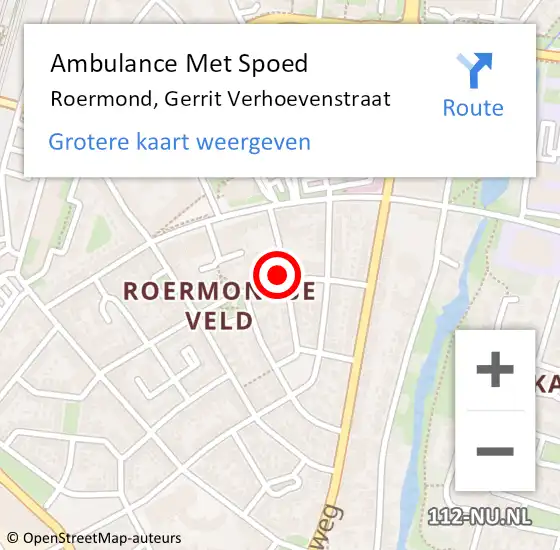 Locatie op kaart van de 112 melding: Ambulance Met Spoed Naar Roermond, Gerrit Verhoevenstraat op 12 maart 2024 08:36