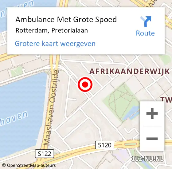Locatie op kaart van de 112 melding: Ambulance Met Grote Spoed Naar Rotterdam, Pretorialaan op 12 maart 2024 08:59
