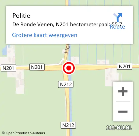 Locatie op kaart van de 112 melding: Politie De Ronde Venen, N201 hectometerpaal: 55,7 op 12 maart 2024 09:02