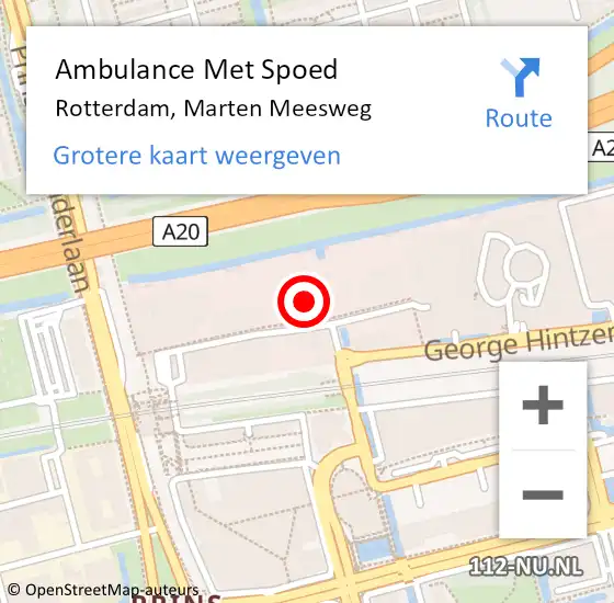 Locatie op kaart van de 112 melding: Ambulance Met Spoed Naar Rotterdam, Marten Meesweg op 12 maart 2024 09:24