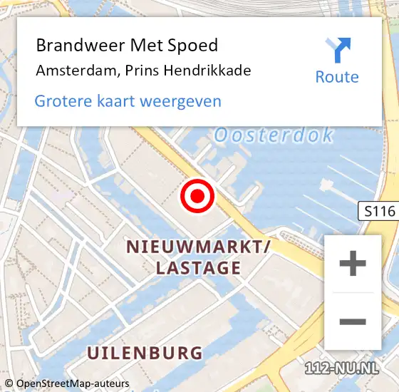 Locatie op kaart van de 112 melding: Brandweer Met Spoed Naar Amsterdam, Prins Hendrikkade op 12 maart 2024 09:48