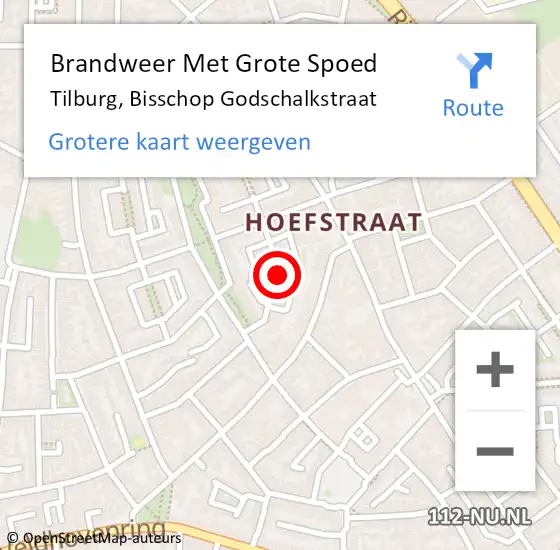 Locatie op kaart van de 112 melding: Brandweer Met Grote Spoed Naar Tilburg, Bisschop Godschalkstraat op 12 maart 2024 09:57