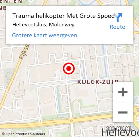 Locatie op kaart van de 112 melding: Trauma helikopter Met Grote Spoed Naar Hellevoetsluis, Molenweg op 12 maart 2024 09:59