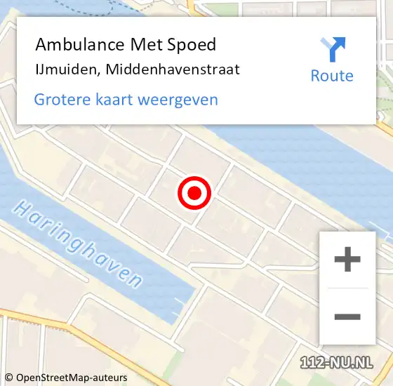 Locatie op kaart van de 112 melding: Ambulance Met Spoed Naar IJmuiden, Middenhavenstraat op 12 maart 2024 10:51