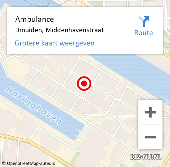 Locatie op kaart van de 112 melding: Ambulance IJmuiden, Middenhavenstraat op 12 maart 2024 10:52