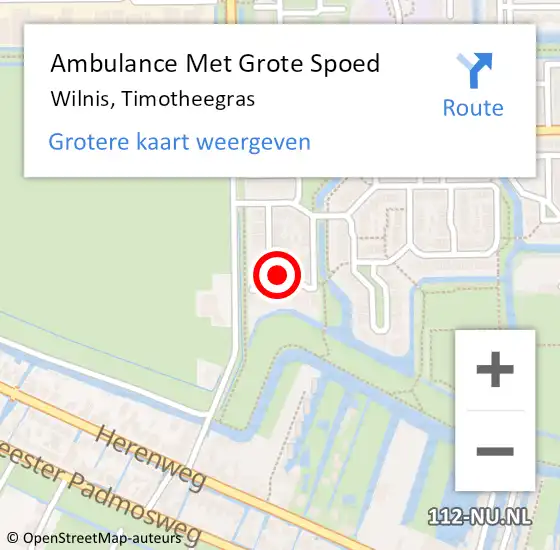 Locatie op kaart van de 112 melding: Ambulance Met Grote Spoed Naar Wilnis, Timotheegras op 28 september 2014 22:23