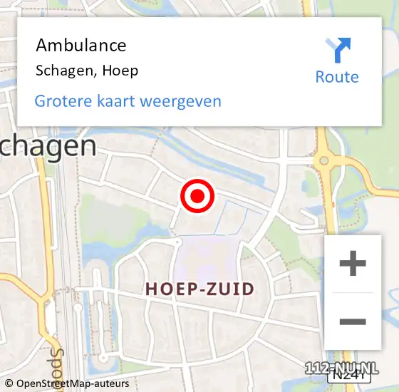 Locatie op kaart van de 112 melding: Ambulance Schagen, Hoep op 12 maart 2024 11:30