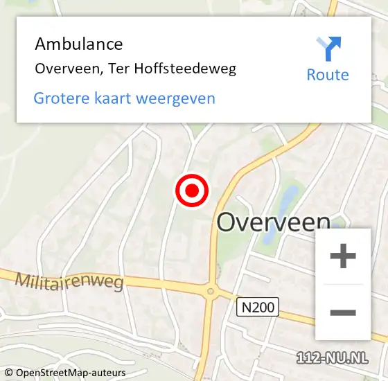 Locatie op kaart van de 112 melding: Ambulance Overveen, Ter Hoffsteedeweg op 12 maart 2024 11:31