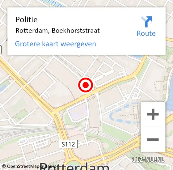 Locatie op kaart van de 112 melding: Politie Rotterdam, Boekhorststraat op 12 maart 2024 11:58