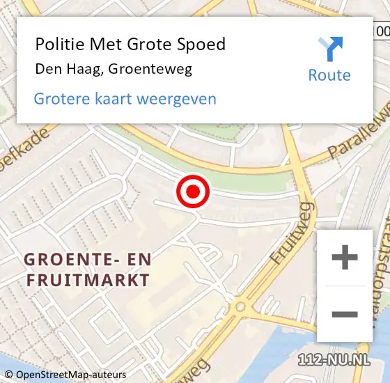 Locatie op kaart van de 112 melding: Politie Met Grote Spoed Naar Den Haag, Groenteweg op 12 maart 2024 12:02