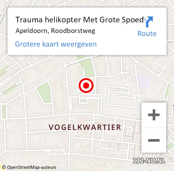 Locatie op kaart van de 112 melding: Trauma helikopter Met Grote Spoed Naar Apeldoorn, Roodborstweg op 12 maart 2024 12:03