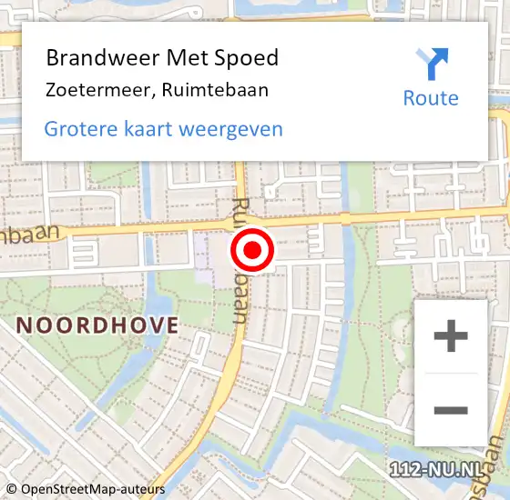 Locatie op kaart van de 112 melding: Brandweer Met Spoed Naar Zoetermeer, Ruimtebaan op 12 maart 2024 12:05
