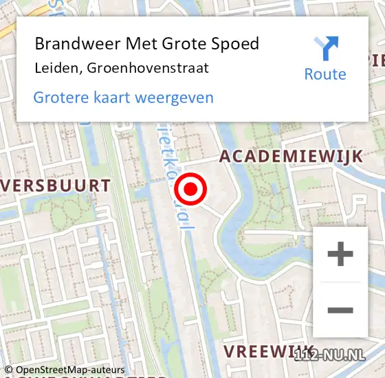 Locatie op kaart van de 112 melding: Brandweer Met Grote Spoed Naar Leiden, Groenhovenstraat op 12 maart 2024 12:11