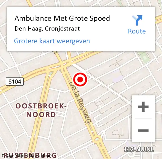 Locatie op kaart van de 112 melding: Ambulance Met Grote Spoed Naar Den Haag, Cronjéstraat op 12 maart 2024 12:21