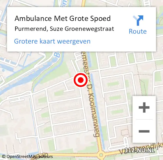 Locatie op kaart van de 112 melding: Ambulance Met Grote Spoed Naar Purmerend, Suze Groenewegstraat op 12 maart 2024 12:25