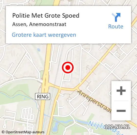 Locatie op kaart van de 112 melding: Politie Met Grote Spoed Naar Assen, Anemoonstraat op 12 maart 2024 12:30