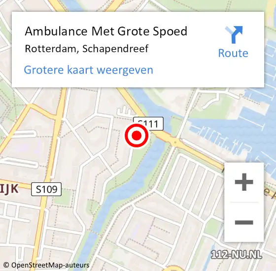 Locatie op kaart van de 112 melding: Ambulance Met Grote Spoed Naar Rotterdam, Schapendreef op 12 maart 2024 12:33