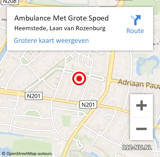 Locatie op kaart van de 112 melding: Ambulance Met Grote Spoed Naar Heemstede, Laan van Rozenburg op 12 maart 2024 12:38