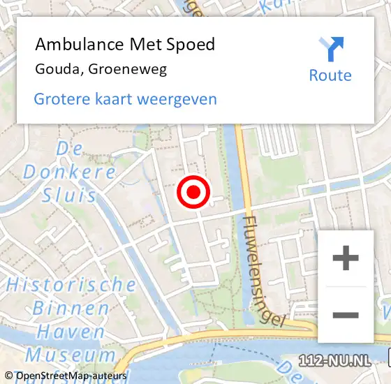 Locatie op kaart van de 112 melding: Ambulance Met Spoed Naar Gouda, Groeneweg op 12 maart 2024 12:56