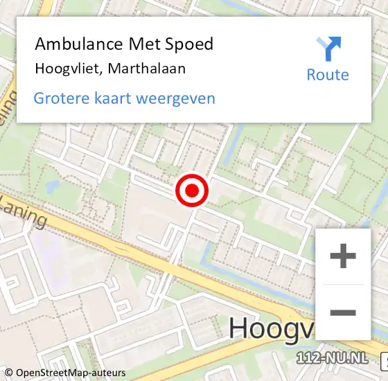 Locatie op kaart van de 112 melding: Ambulance Met Spoed Naar Hoogvliet, Marthalaan op 12 maart 2024 12:56