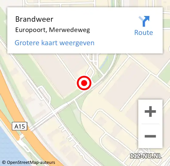 Locatie op kaart van de 112 melding: Brandweer Europoort, Merwedeweg op 12 maart 2024 13:00