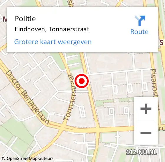 Locatie op kaart van de 112 melding: Politie Eindhoven, Tonnaerstraat op 12 maart 2024 13:11