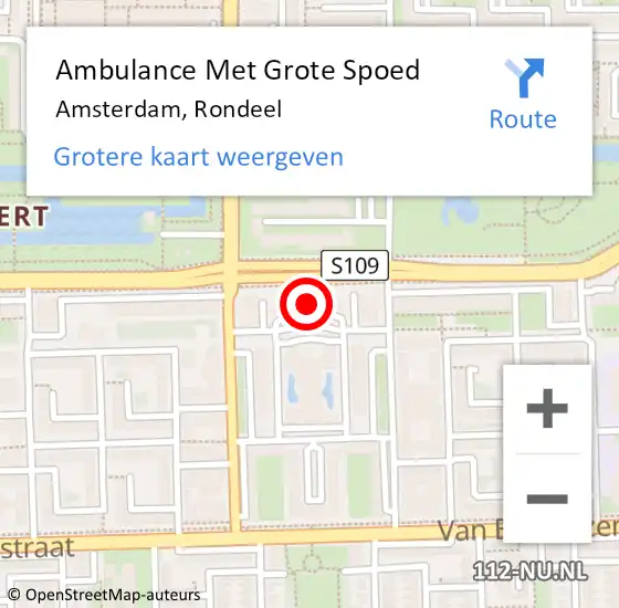 Locatie op kaart van de 112 melding: Ambulance Met Grote Spoed Naar Amsterdam, Rondeel op 12 maart 2024 13:44