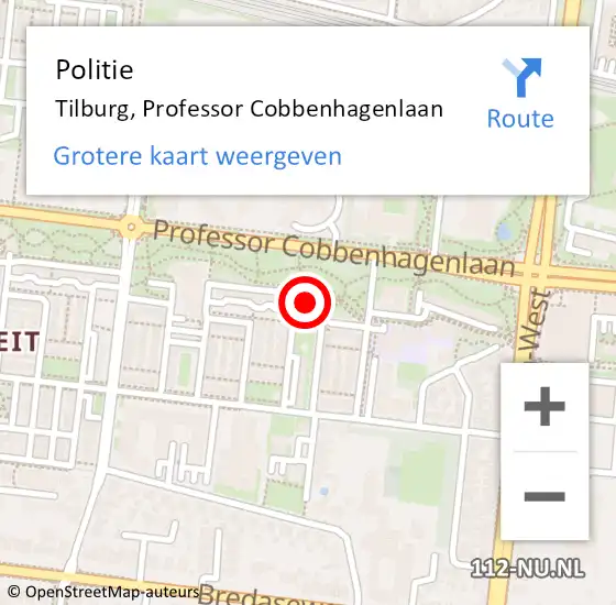 Locatie op kaart van de 112 melding: Politie Tilburg, Professor Cobbenhagenlaan op 12 maart 2024 13:47