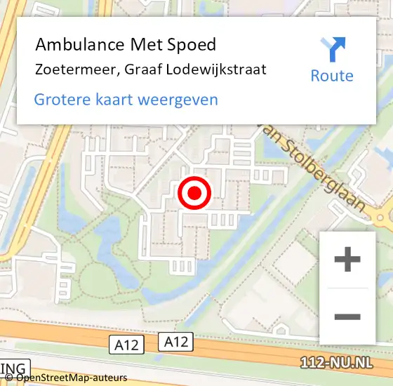 Locatie op kaart van de 112 melding: Ambulance Met Spoed Naar Zoetermeer, Graaf Lodewijkstraat op 12 maart 2024 13:48