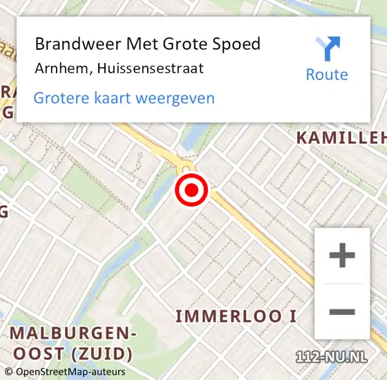 Locatie op kaart van de 112 melding: Brandweer Met Grote Spoed Naar Arnhem, Huissensestraat op 12 maart 2024 14:08
