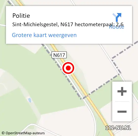 Locatie op kaart van de 112 melding: Politie Sint-Michielsgestel, N617 hectometerpaal: 2,6 op 12 maart 2024 14:20