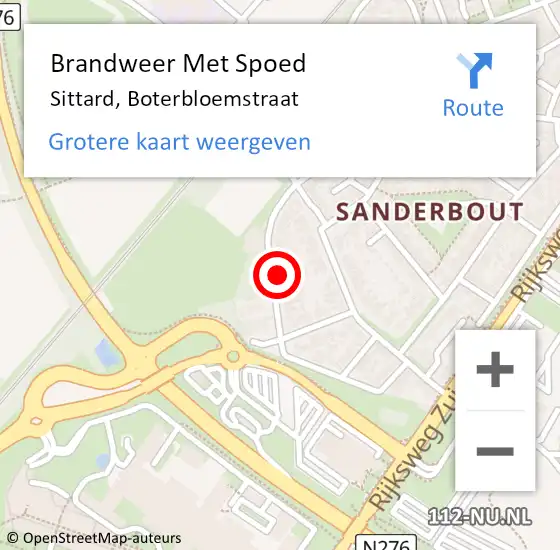 Locatie op kaart van de 112 melding: Brandweer Met Spoed Naar Sittard, Boterbloemstraat op 12 maart 2024 14:47